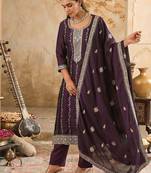 Women Embroidered Straight Kurta Trousers With Dupatta Set