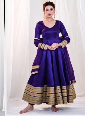 Purple heavy silk blend  embroidered anarkali gown set with dupatta & pants | fully stitched festive wear 1