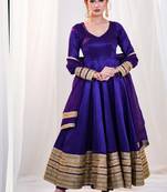 Purple heavy silk blend  embroidered anarkali gown set with dupatta & pants | fully stitched festive wear