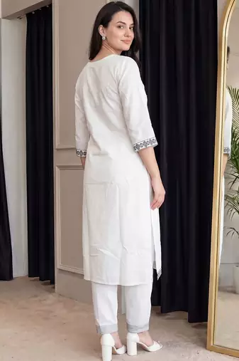 Women Ethnic Motifs Embroidered Regular Thread Work Pure Cotton Kurta with Trousers