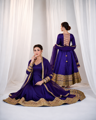 Purple heavy silk blend  embroidered anarkali gown set with dupatta & pants | fully stitched festive wear 2