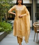 Ethnic Motifs Embroidered Thread Work Kurta with Trousers & With Dupatta