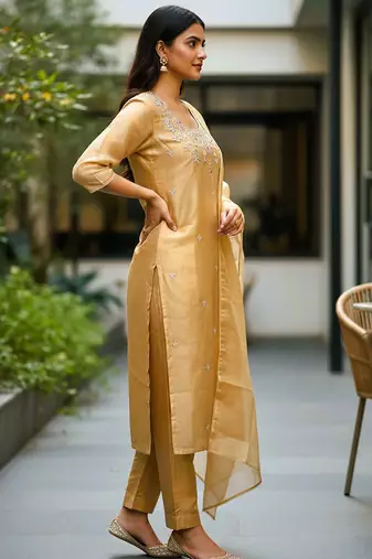 Ethnic Motifs Embroidered Thread Work Kurta with Trousers & With Dupatta