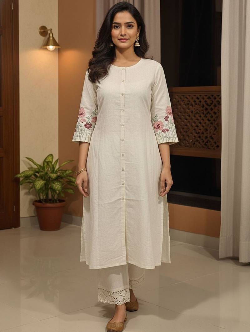 Women Floral Embroidered Regular Thread Work Kurta with Trousers