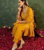 Women Ethnic Motifs Embroidered Regular Sequinned Kurta with Trousers & With Dupatta