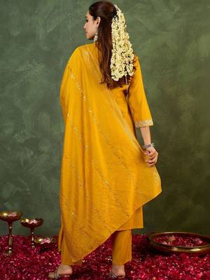 Women Ethnic Motifs Embroidered Regular Sequinned Kurta with Trousers & With Dupatta 5