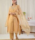 Ethnic Motifs Embroidered Regular Thread Work Kurta With Trousers & Dupatta