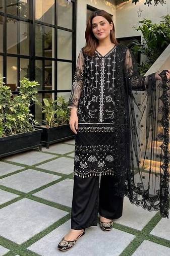 Black Sequins And Hand Work Cotton Salwar Suit