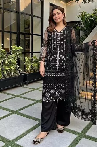 Black Color Sequins And Hand Work Cotton Salwar Suit