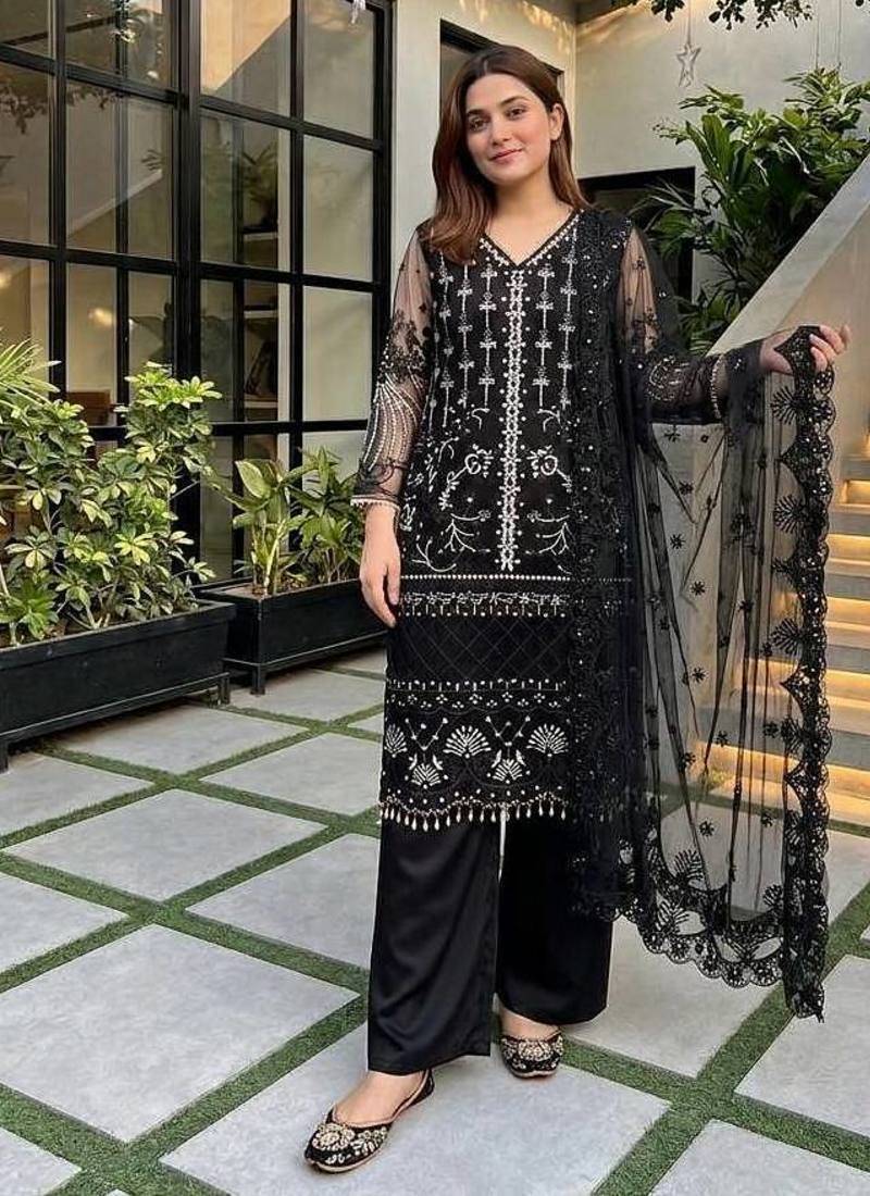 Black Color Sequins And Hand Work Cotton Salwar Suit