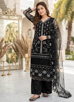 Black Color Sequins And Hand Work Cotton Salwar Suit 2