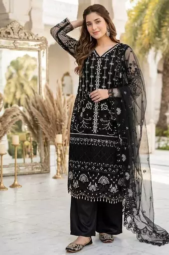 Black Color Sequins And Hand Work Cotton Salwar Suit