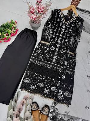 Black Color Sequins And Hand Work Cotton Salwar Suit 4