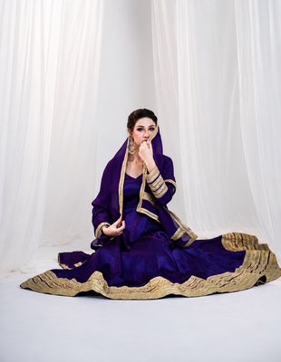 Purple heavy silk blend  embroidered anarkali gown set with dupatta & pants | fully stitched festive wear 3