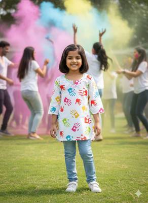 Holi handprint girls kurti 1