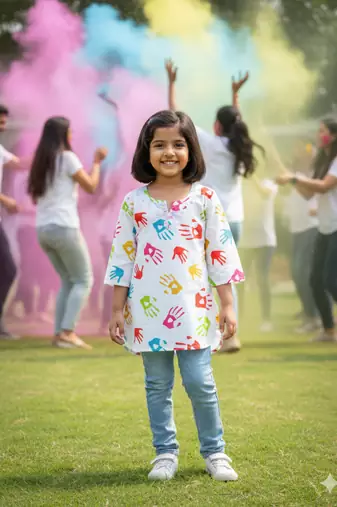 Holi handprint girls kurti