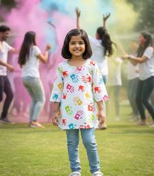 Holi handprint girls kurti
