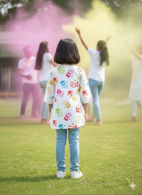 Holi handprint girls kurti 2