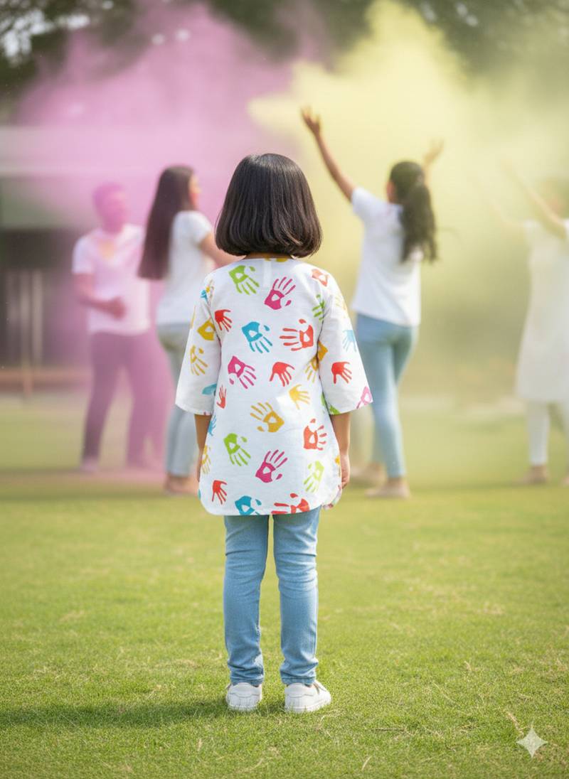 Holi handprint girls kurti