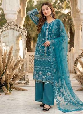 Blue Color Sequins And Hand Work Cotton Salwar Suit 1