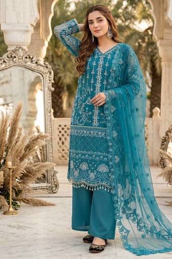 Blue Color Sequins And Hand Work Cotton Salwar Suit