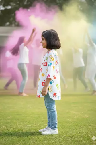 Holi handprint girls kurti