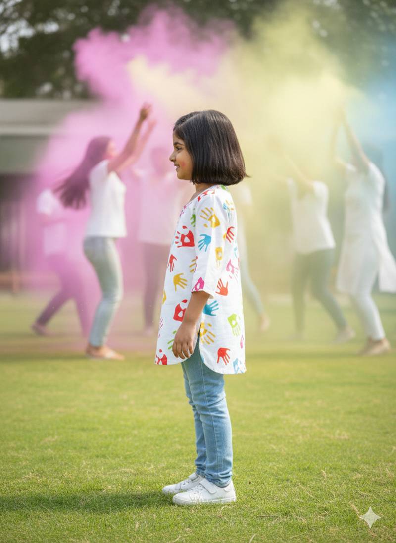 Holi handprint girls kurti
