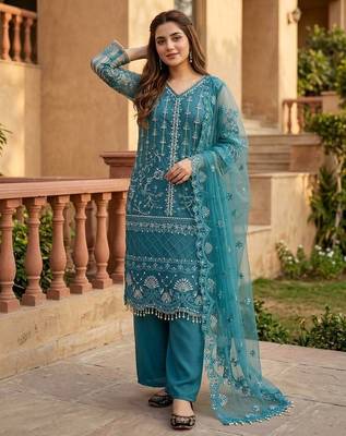 Blue Color Sequins And Hand Work Cotton Salwar Suit 2