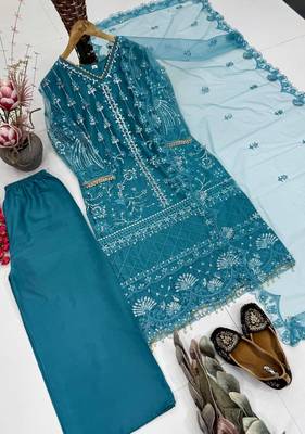 Blue Color Sequins And Hand Work Cotton Salwar Suit 4