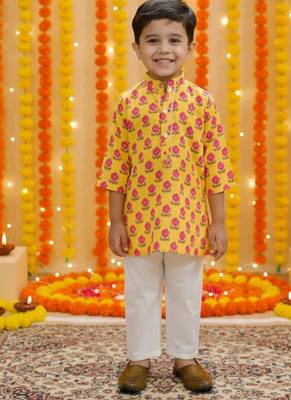 Mustard block print kurta 1
