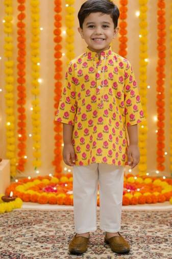Mustard block print kurta