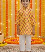 Mustard block print kurta