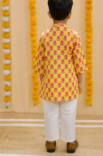 Mustard block print kurta