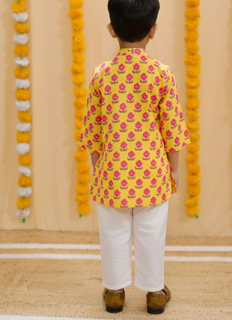 Mustard block print kurta