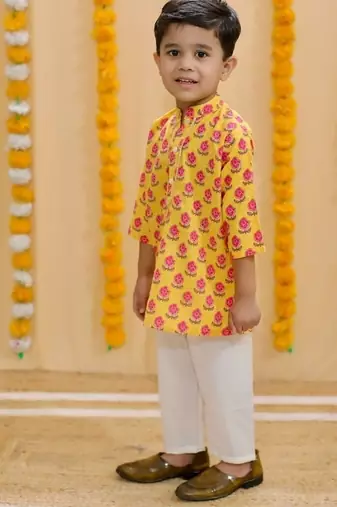 Mustard block print kurta