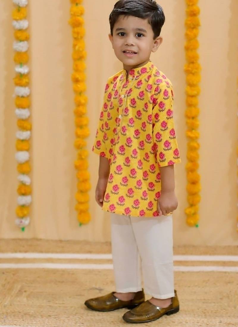 Mustard block print kurta