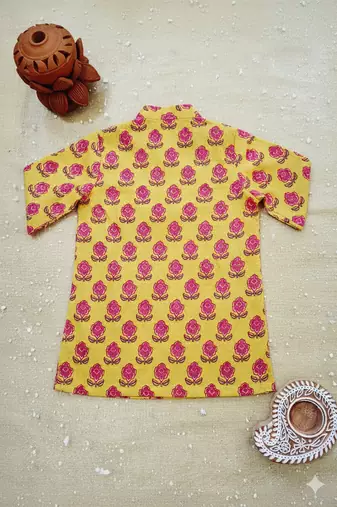Mustard block print kurta