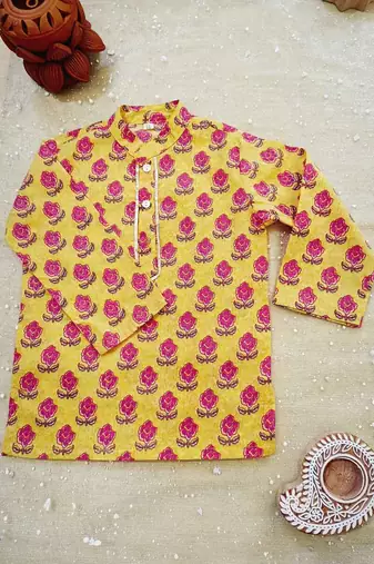 Mustard block print kurta