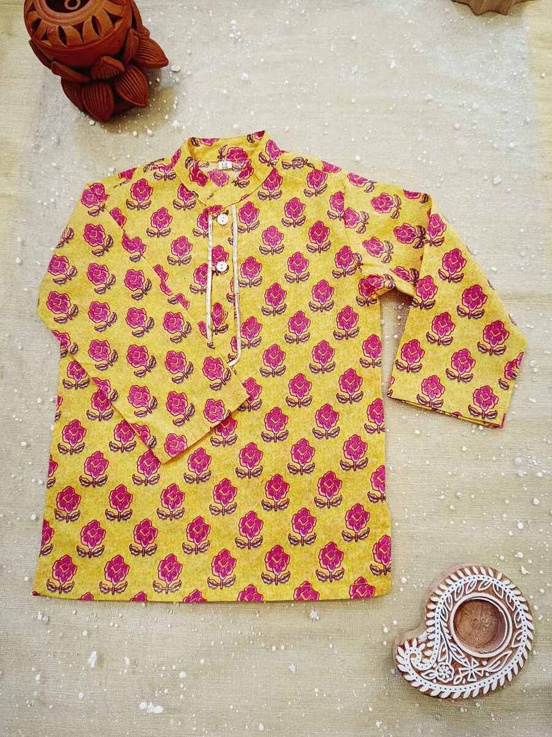 Mustard block print kurta