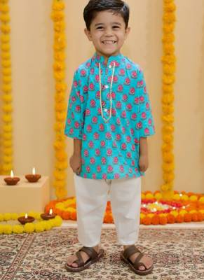 Green block print kurta 1