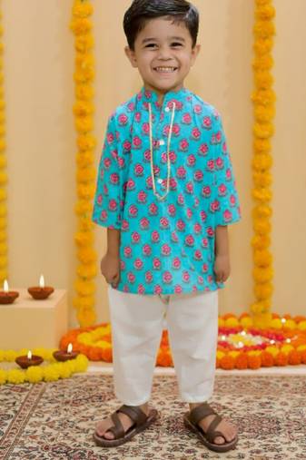 Green block print kurta