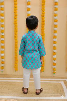 Green block print kurta 2