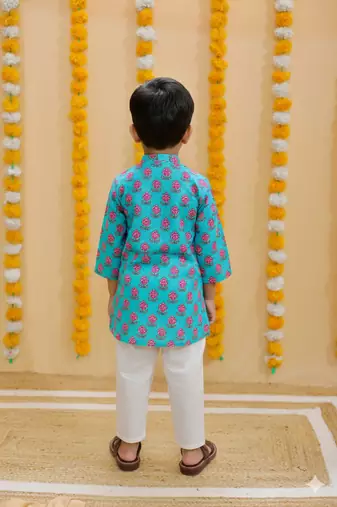 Green block print kurta