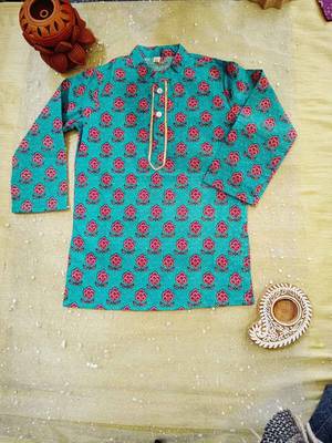 Green block print kurta 3
