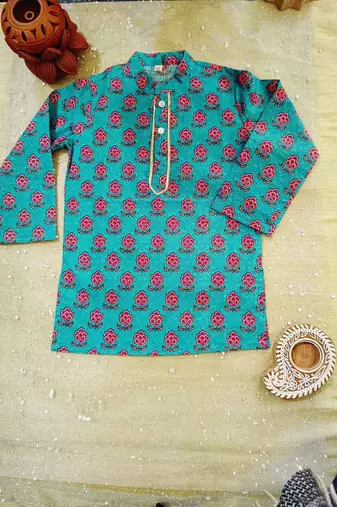Green block print kurta