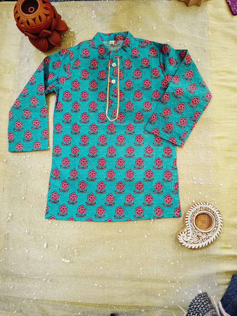 Green block print kurta