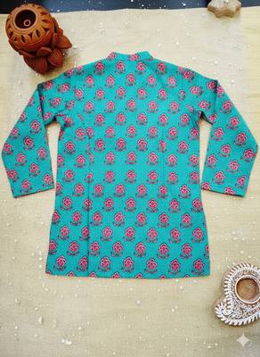 Green block print kurta 4