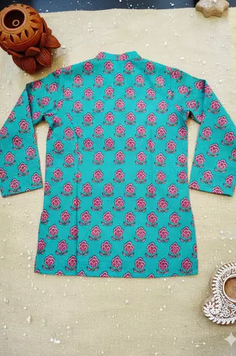 Green block print kurta