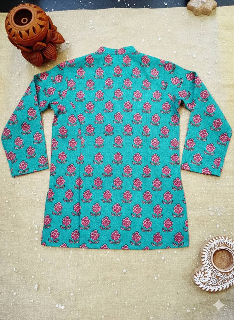 Green block print kurta