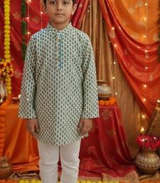 Teal blue block print kurta